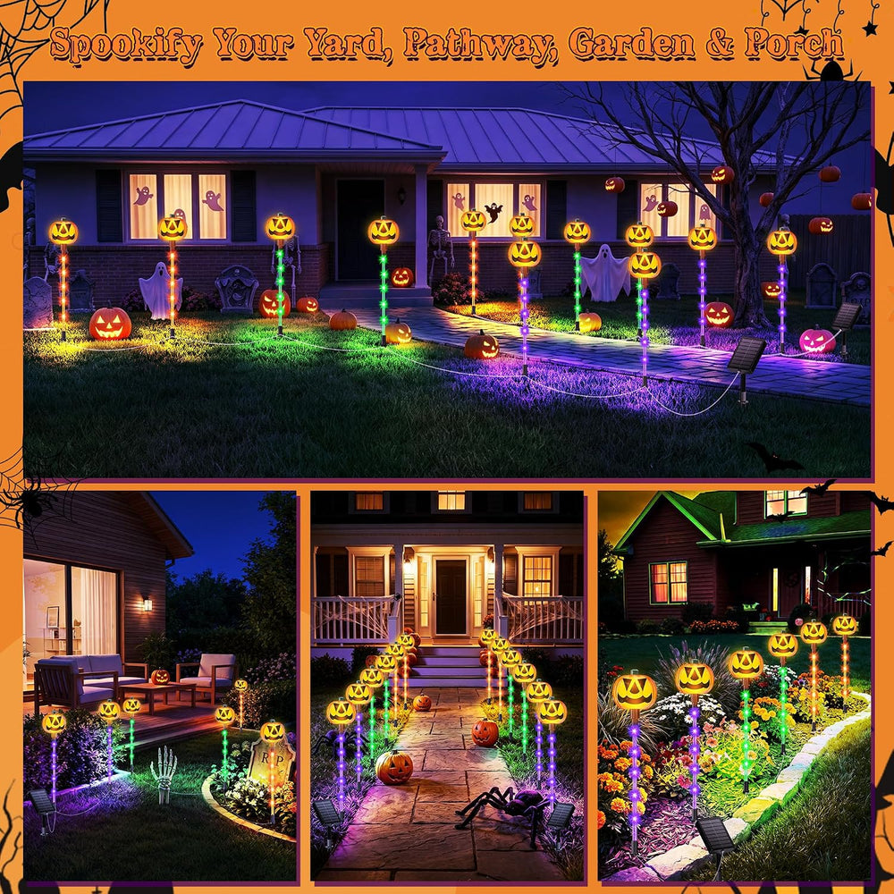 Upgraded Solar Pumpkin Lights Outdoor Halloween Decorations, 12 Pack