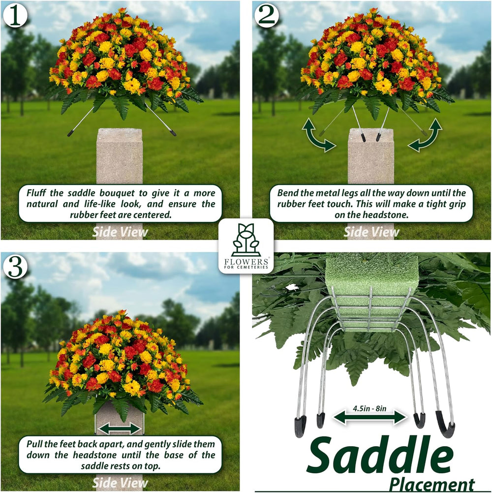 Sympathy Silks 30-Inch Christmas Headstone Saddle, Red & White Poinsettias
