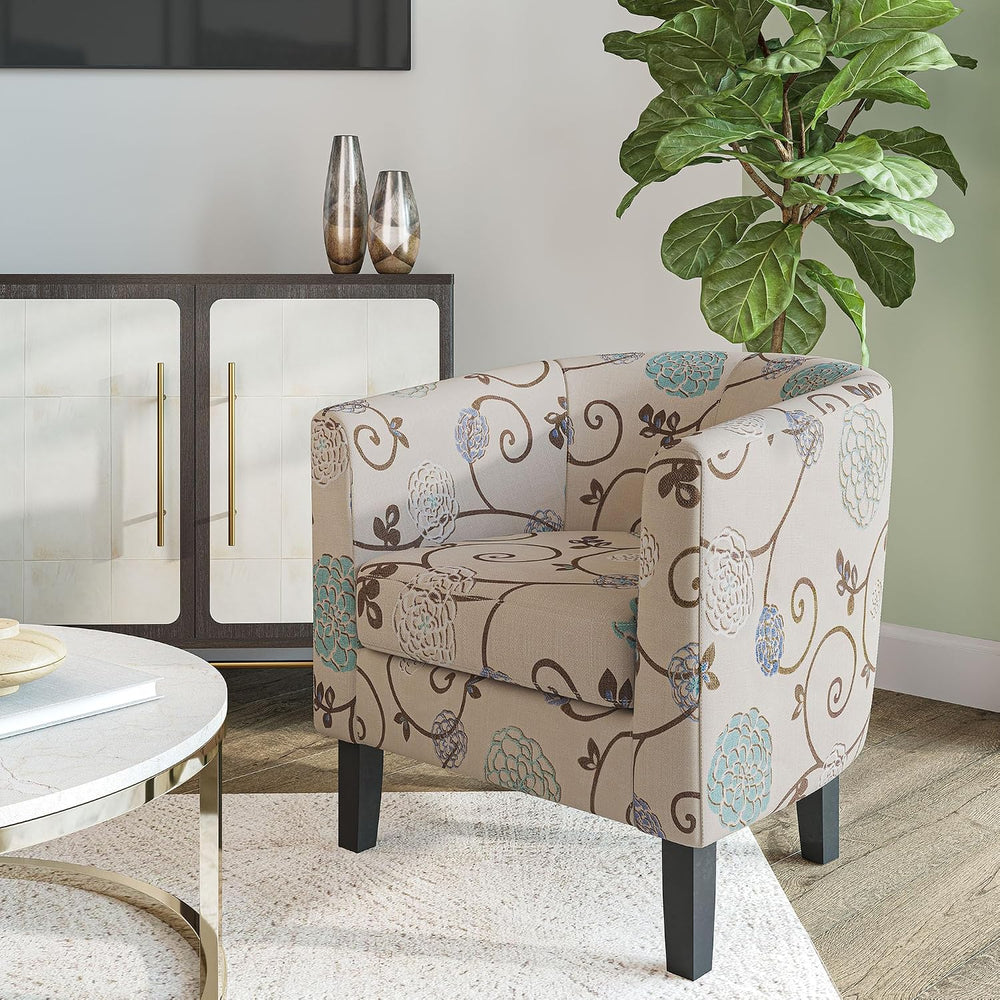 BELLEZE Living Room Chair, Linen Round Accent Barrel Chair, Club Tub Sofa Cha...