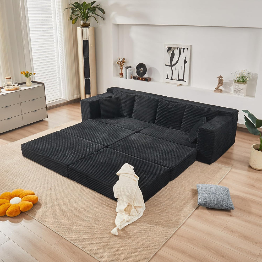 106'' Convertible Futon Sofa Bed, Boneless Couch for Living Room, Black