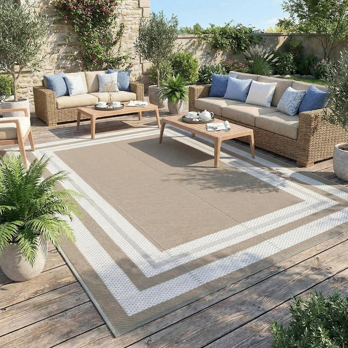 Garvee 8x10 Outdoor Rug Waterproof Plastic Straw Rug Panel Grey Brown