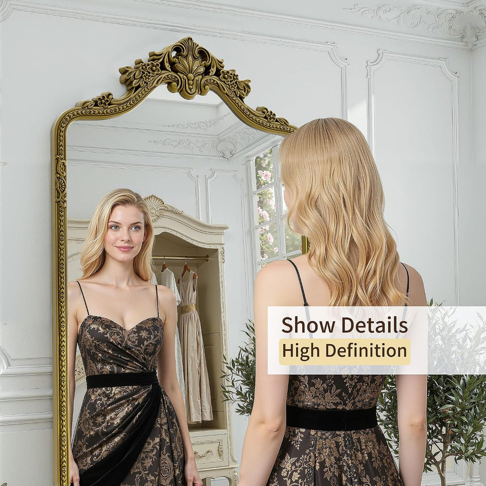 71"x32"Arched Full Length Floor Mirror, Gold Traditional Ornate Ant...