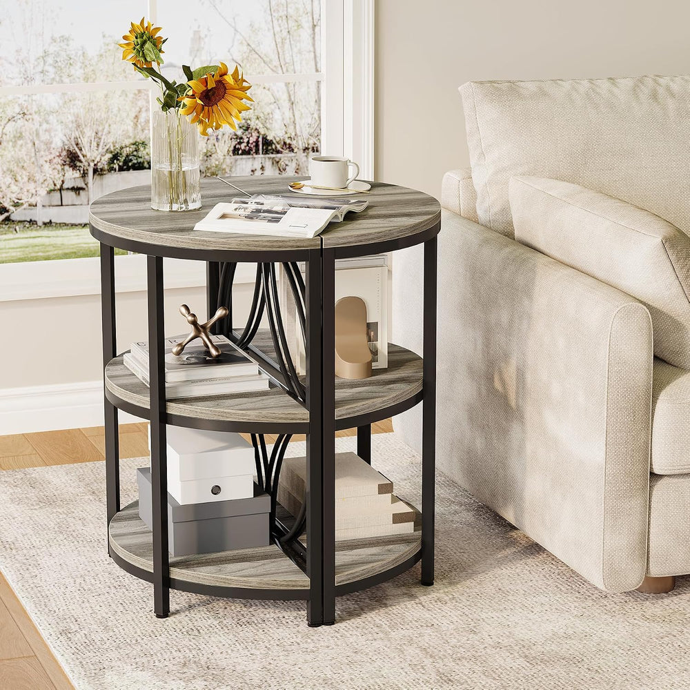 LITTLE TREE Half Moon End Table, Half Round Side Table for Living Room, 3-Tie...