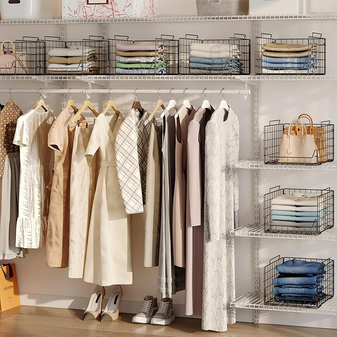 Jakyitvi 5-Tier Stackable Closet Organizer Shelf – Foldable Metal Storage Bins