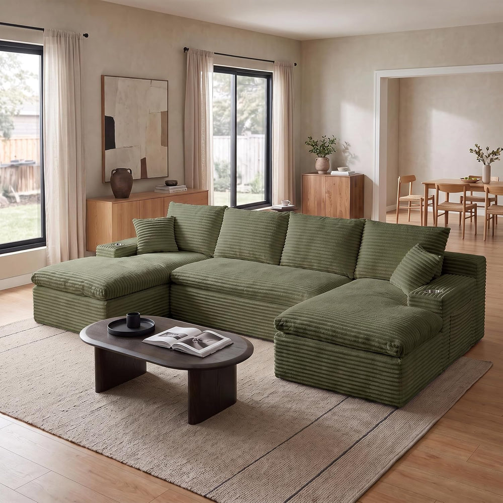 120" Modular Sectional Sofa, U-Shape Boneless Couch, Green