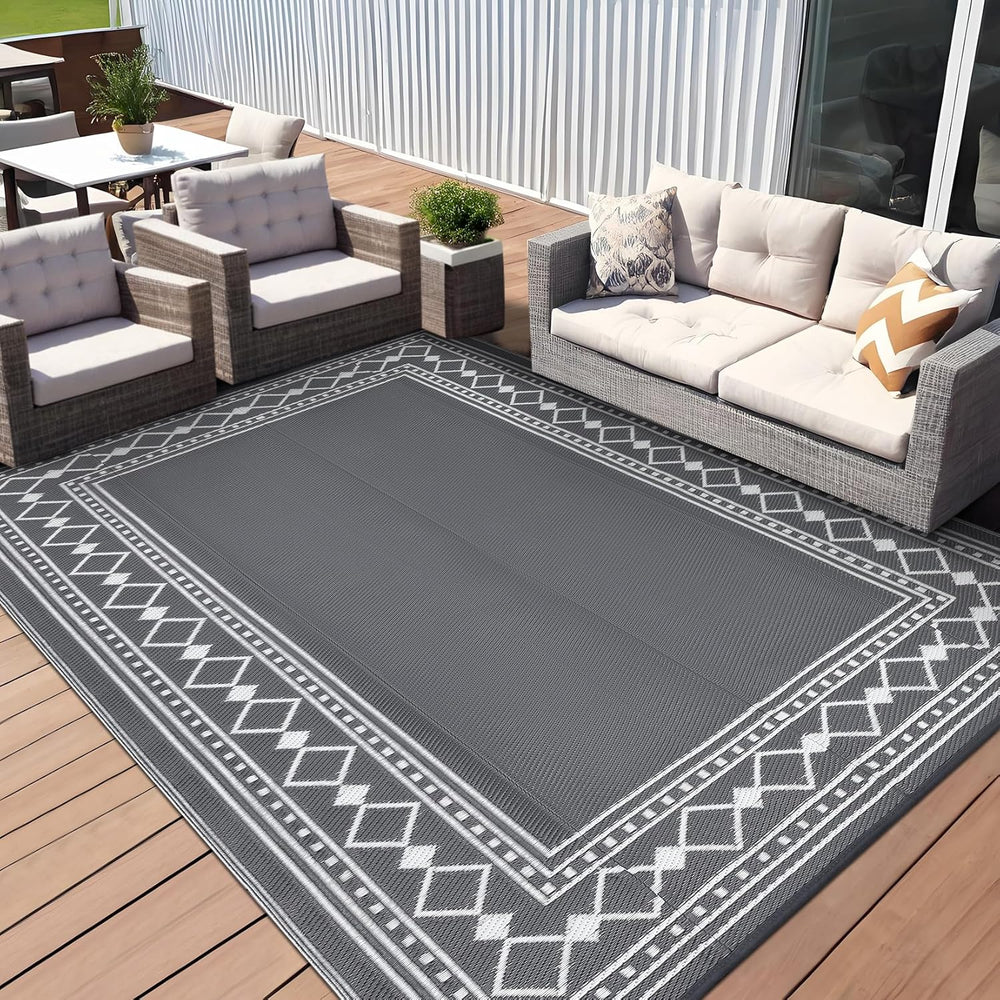 GarveeHome Outdoor Rug 8x10 Waterproof Patio Rugs Modern Bordered Reversible ...