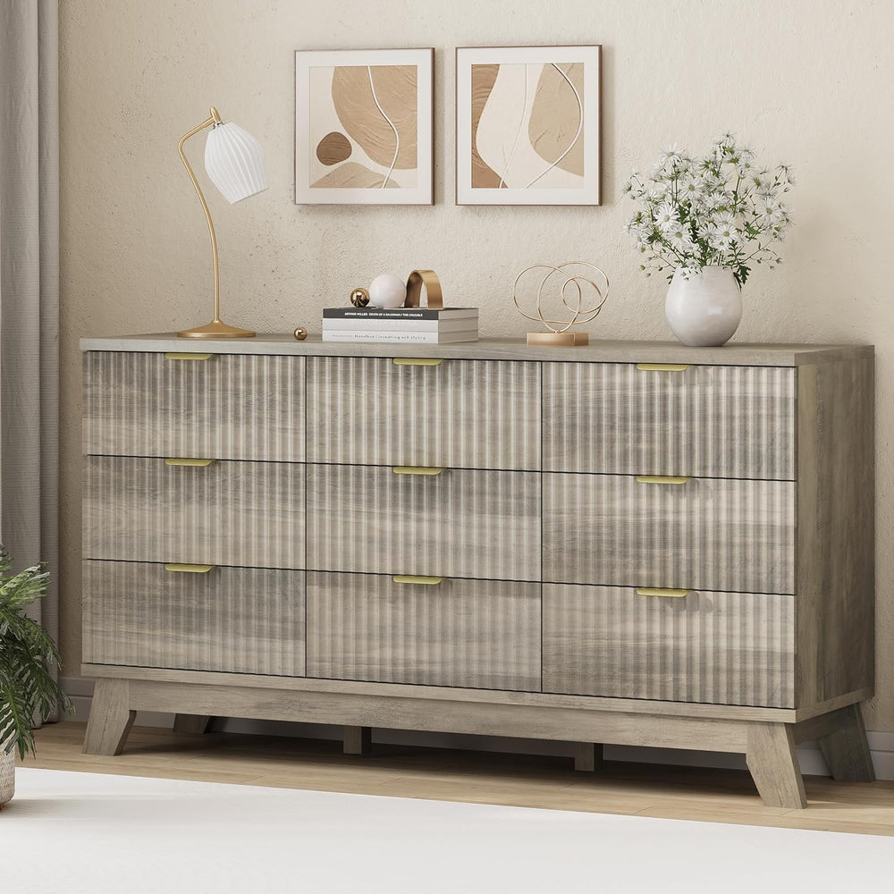 Fluted Dresser for Bedroom with 9 Drawers, 57" Wide Modern Chest of Draw...