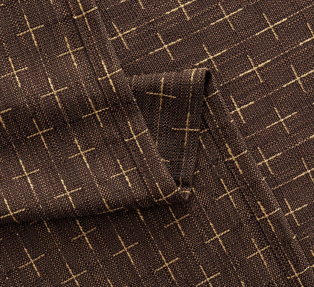 MIULEE Patterned Farmhouse Linen Curtains, Back Tab, 52Wx84L, Dark Coffee