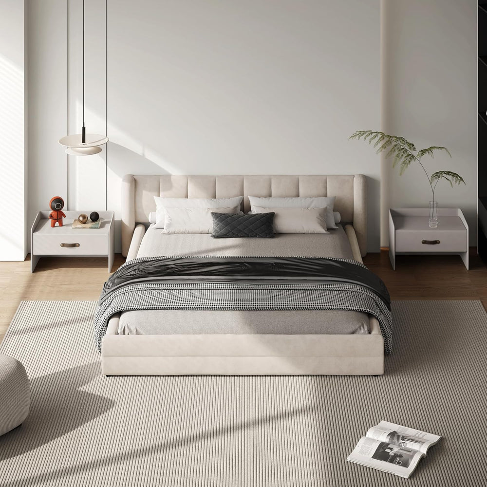 Queen Size Cloud Bed Frame with Soft Channel-Tufted Headboard