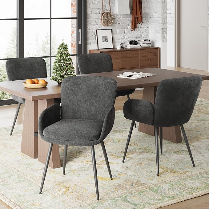VKNOW Modern Dining Chairs Set of 2, Upholstered Dining Room Chair with Armre...