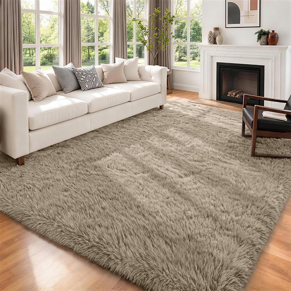 6x9 Area Rugs for Living Room Bedroom,Ultra Soft Fluffy Shag Rug Gray Beige