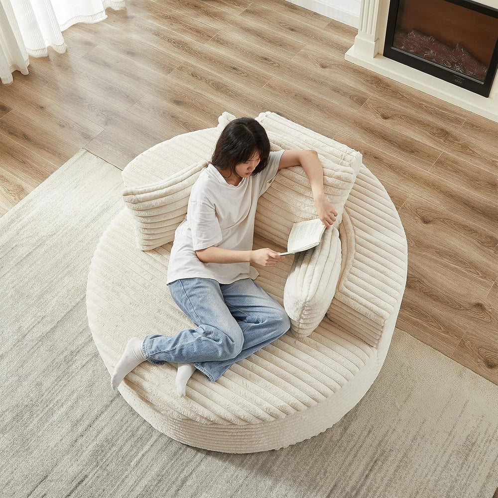 Oversized Round Chair Lounge Chaise Indoor, 55'' Single Sofa Beige