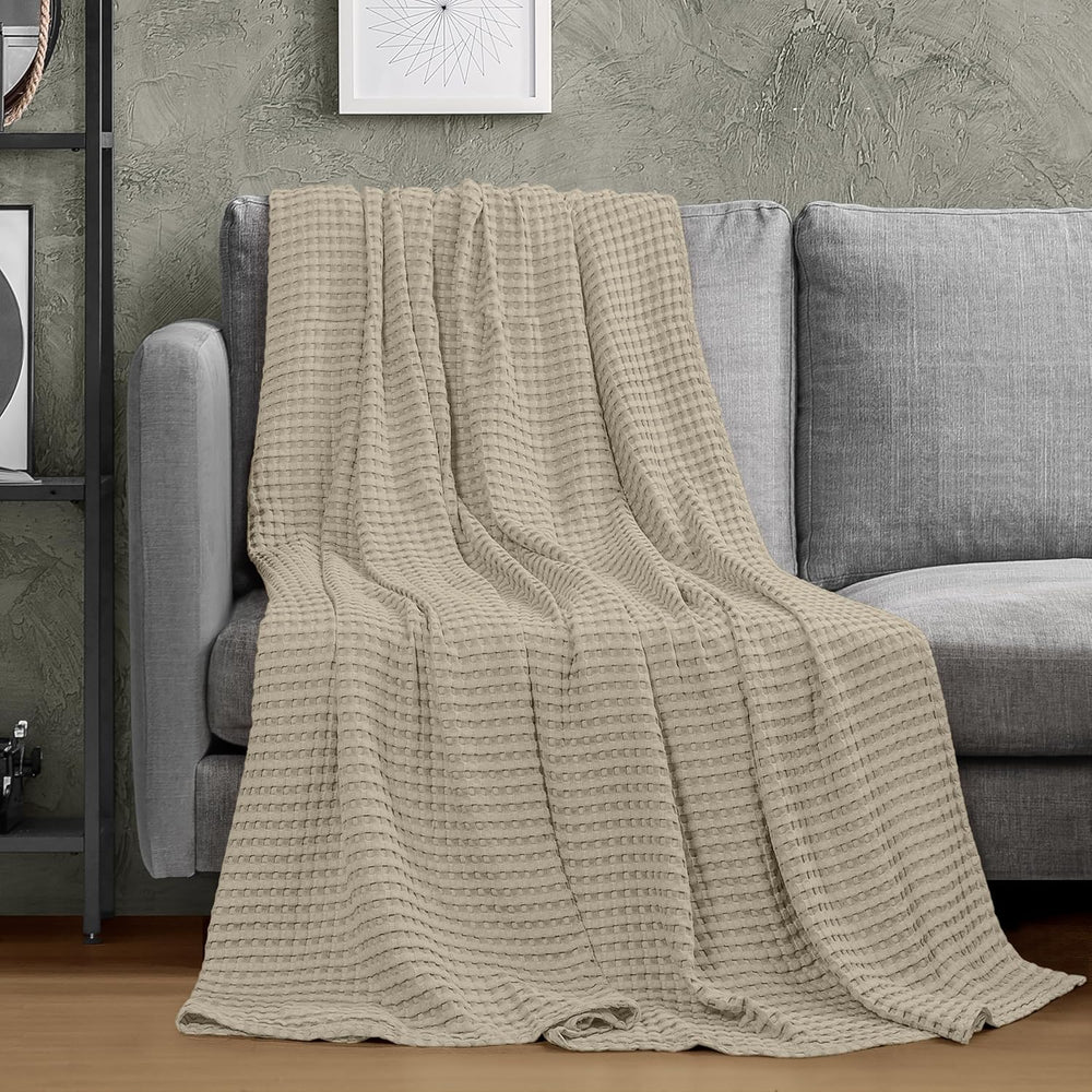 Utopia Bedding 100% Cotton Waffle Blanket Queen Size Khaki, 90x90 Inch