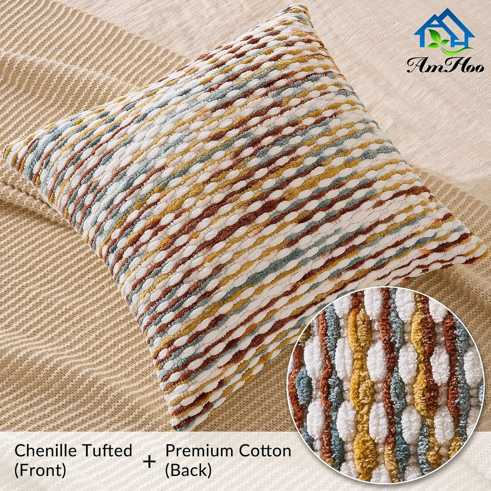 Set of 2 Boho Chenille Pillow Cover,18 x 18-Inch Brown