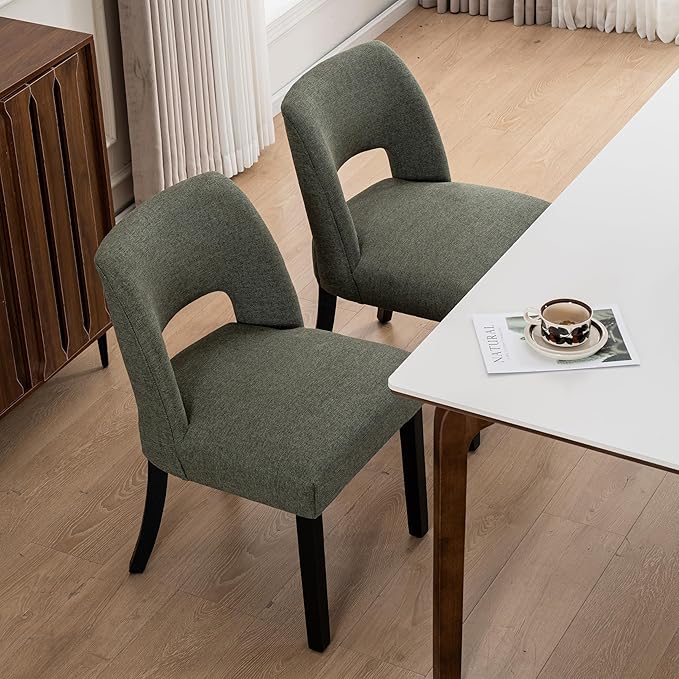 VKNOW Wooden Dining Chairs Set of 2, Modern Fabric Upholstered Dining Room Ch...