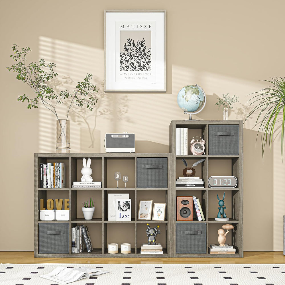 furtble Bookshelf with Storage Bin, 4-Cube Storage Organizer, Modern Wood Ope...