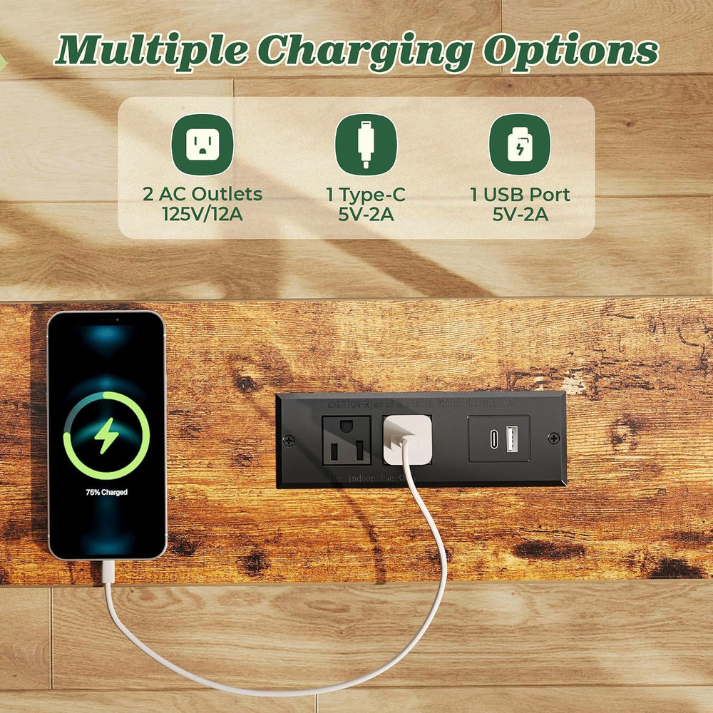 SUPERJARE 39.4 inch Narrow Behind Couch Table with Charging Stations