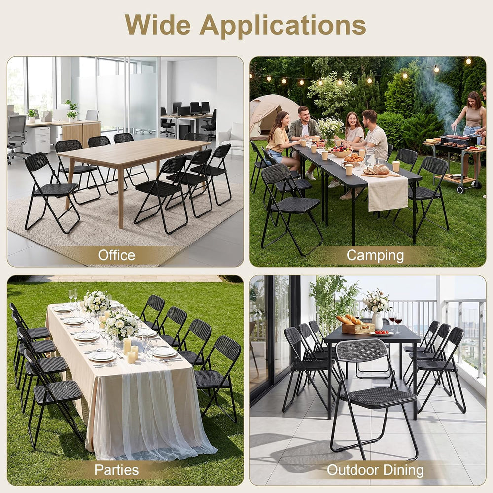 VECELO Plastic Folding Chairs 2 Pack, Metal Frame for Indoor/Outdoor, Black |...