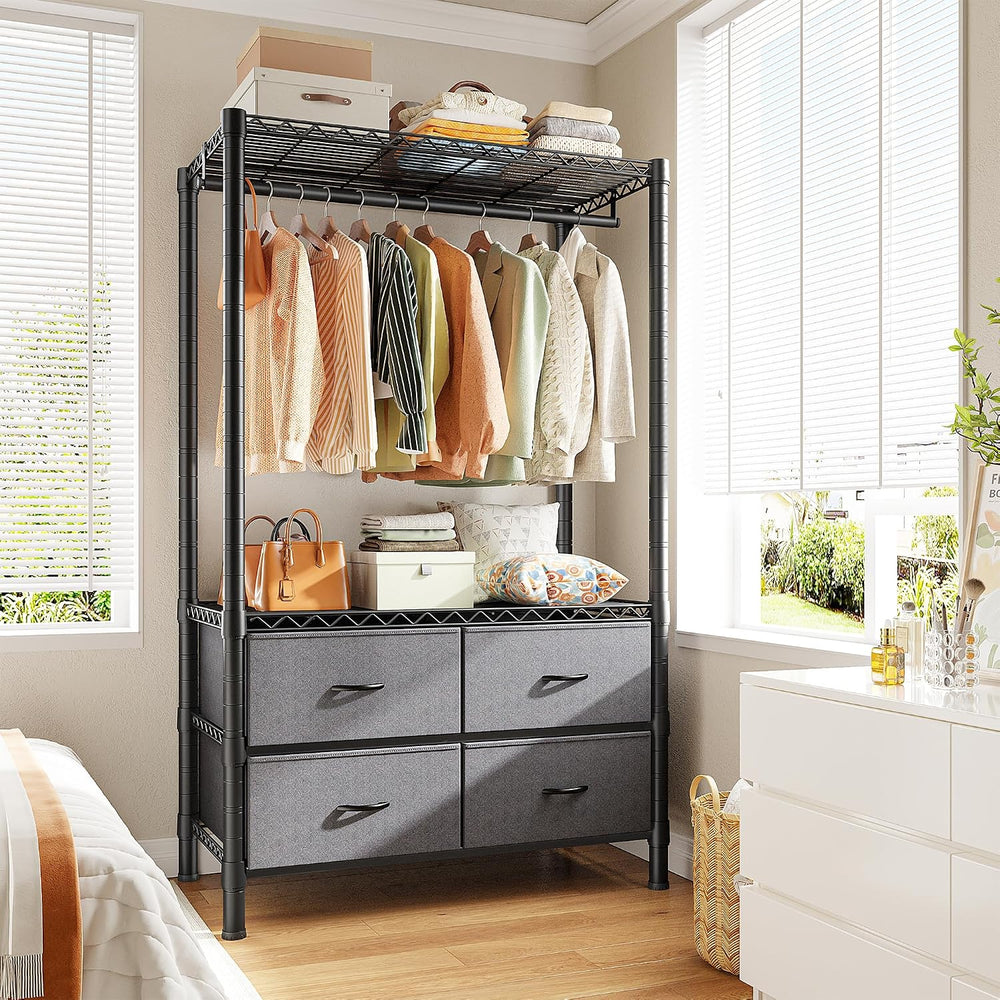 Raybee Clothes Rack, Heavy Duty Portable Closet with 4 Drawers 4 Shelves