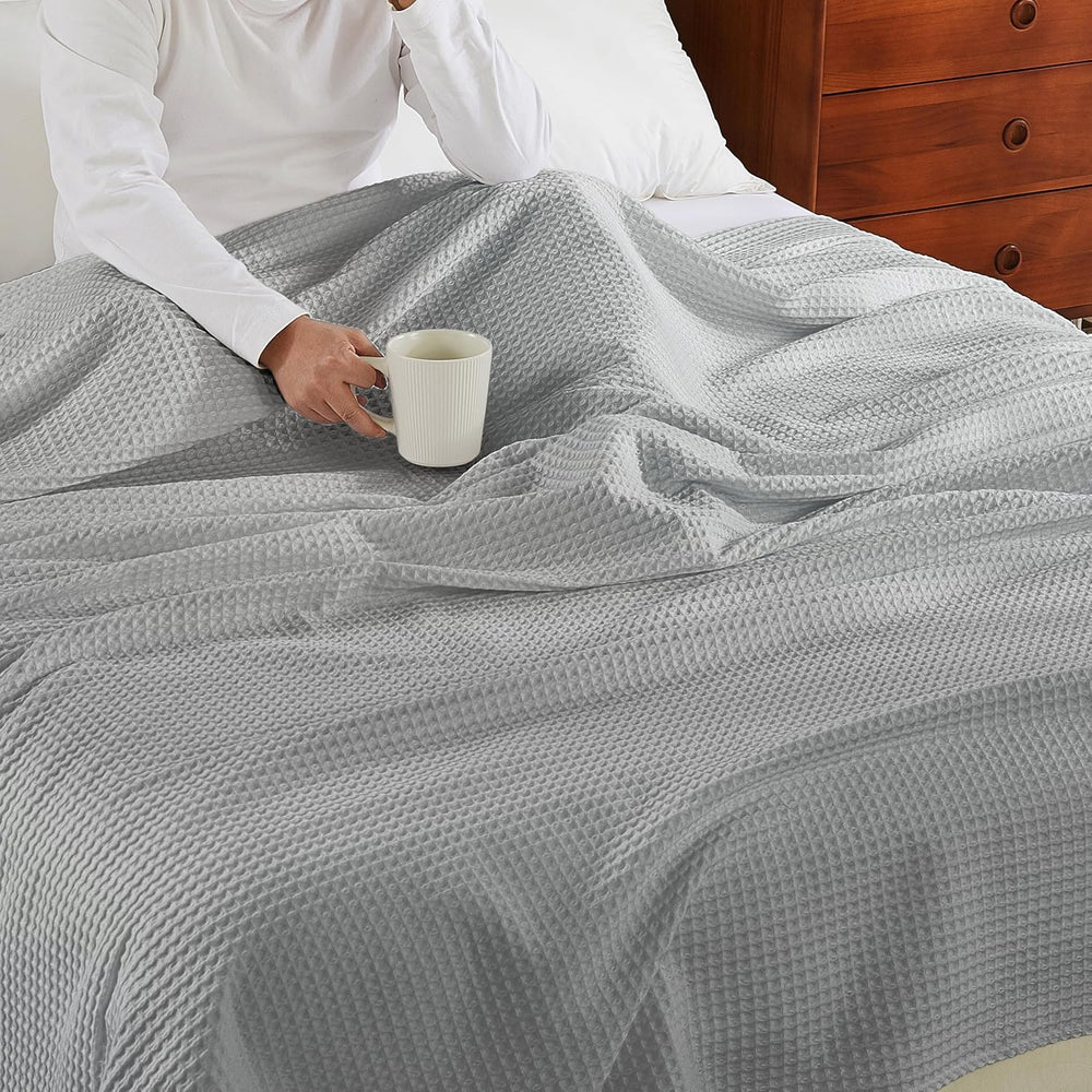 100% Cotton Waffle Throw Blanket for Bed King Size Light Grey, 104" x 90...