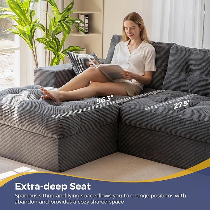 MAXYOYO 104" L Shaped Modular Sectional Sofa with Ottoman, Cloud Boneles...