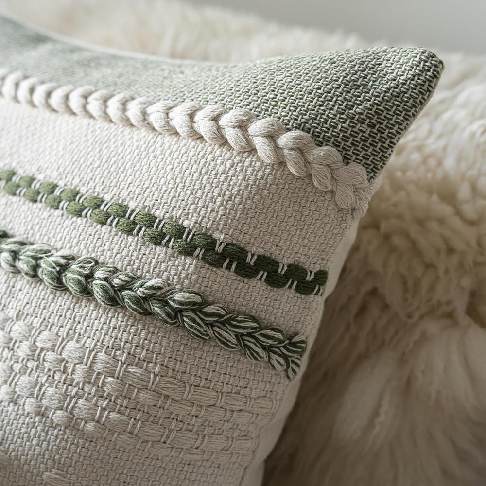 Cethom Boho Lumbar Pillow Covers 14x36 Inch Long, Green Textured Decorative C...