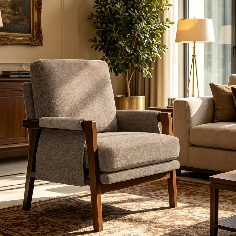 RNKSFX Dark Brown Accent Chair for Bedroom & Living Room, Mid Century Mod...
