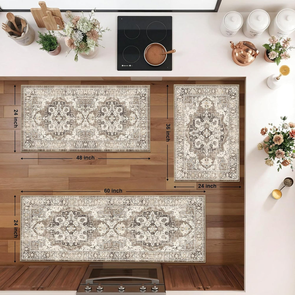 Washable Kitchen Rug Sets of 3: Boho Non-Slip Kitchen Mats for Tile/Hardwood ...