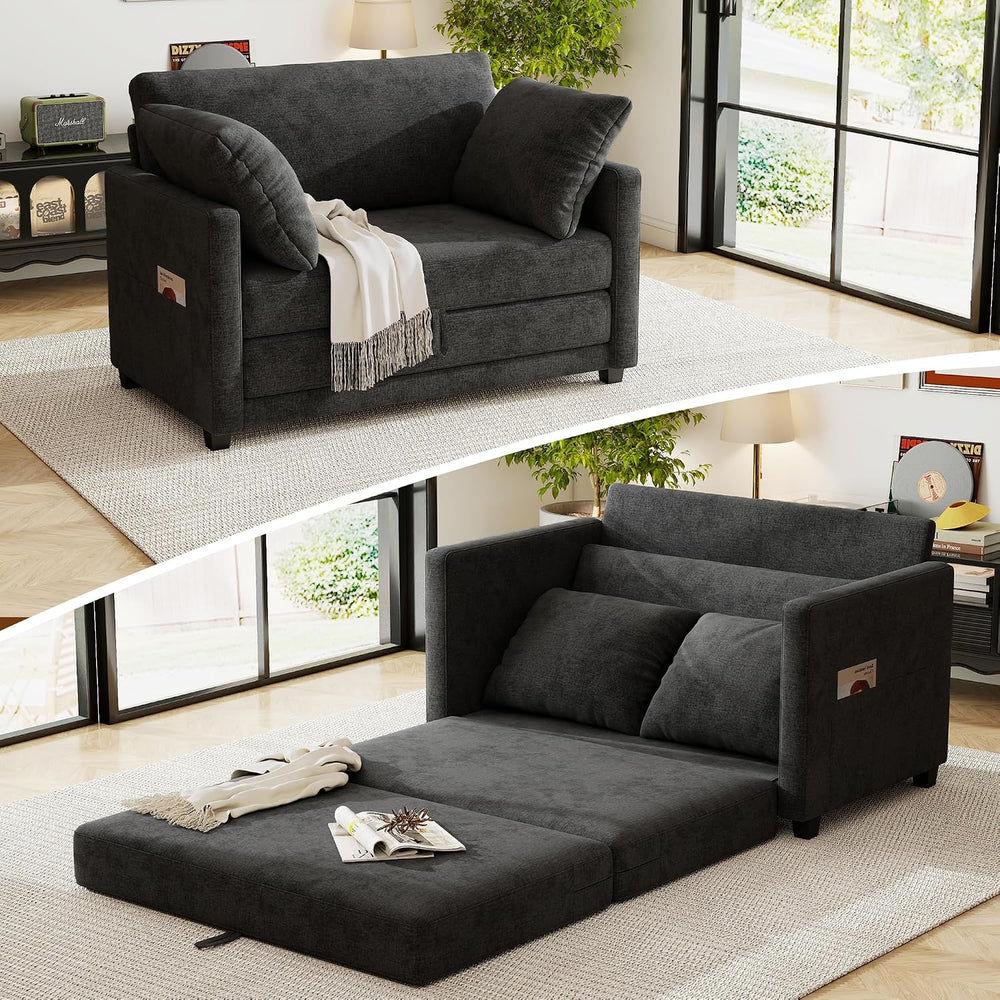 51" Loveseat Sleeper Sofa Bed, Chenille Convertible Floor Sofa Bed for S...