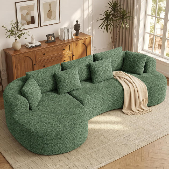 126" Oversized Curved Sectional Sofa for Living Room, Boneless Modern Couch with Chaise, Cloud Couch with 7 Pillows, No Assembly, Green 1PCS
