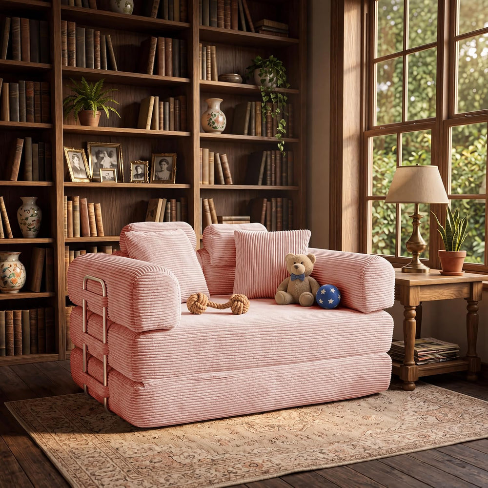 Convertible Sofa Couch Bed, 53.14"Folding Corduroy Floor Compression Lov...