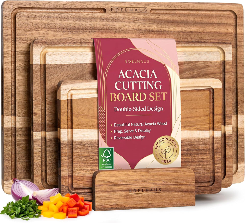Acacia Wood Cutting Board for Kitchen, Non-Toxic Cutting Board Set of 3