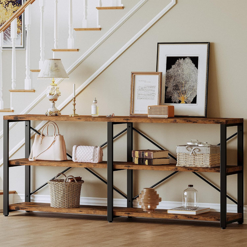 IRONCK Console Table, 3-Tier 70.8 in Entryway Table, Vintage Brown