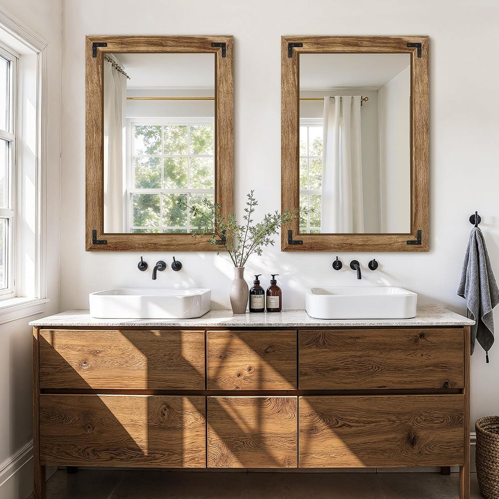 Bathroom Mirror for Wall, 26" x 38" Wooden Vanity Mirror