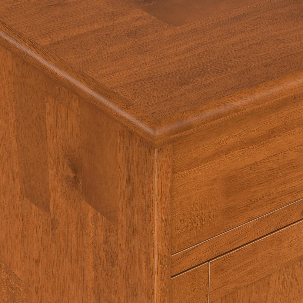 SIMPLIHOME Draper 36" Wide Solid Wood Cabinet in Teak Brown