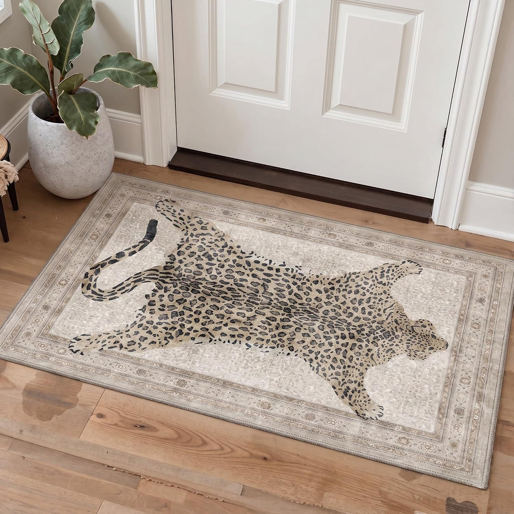 Bavni Leopard Rug 8x10 Cheetah Animal Print Rug Washable Jungle Rugs White
