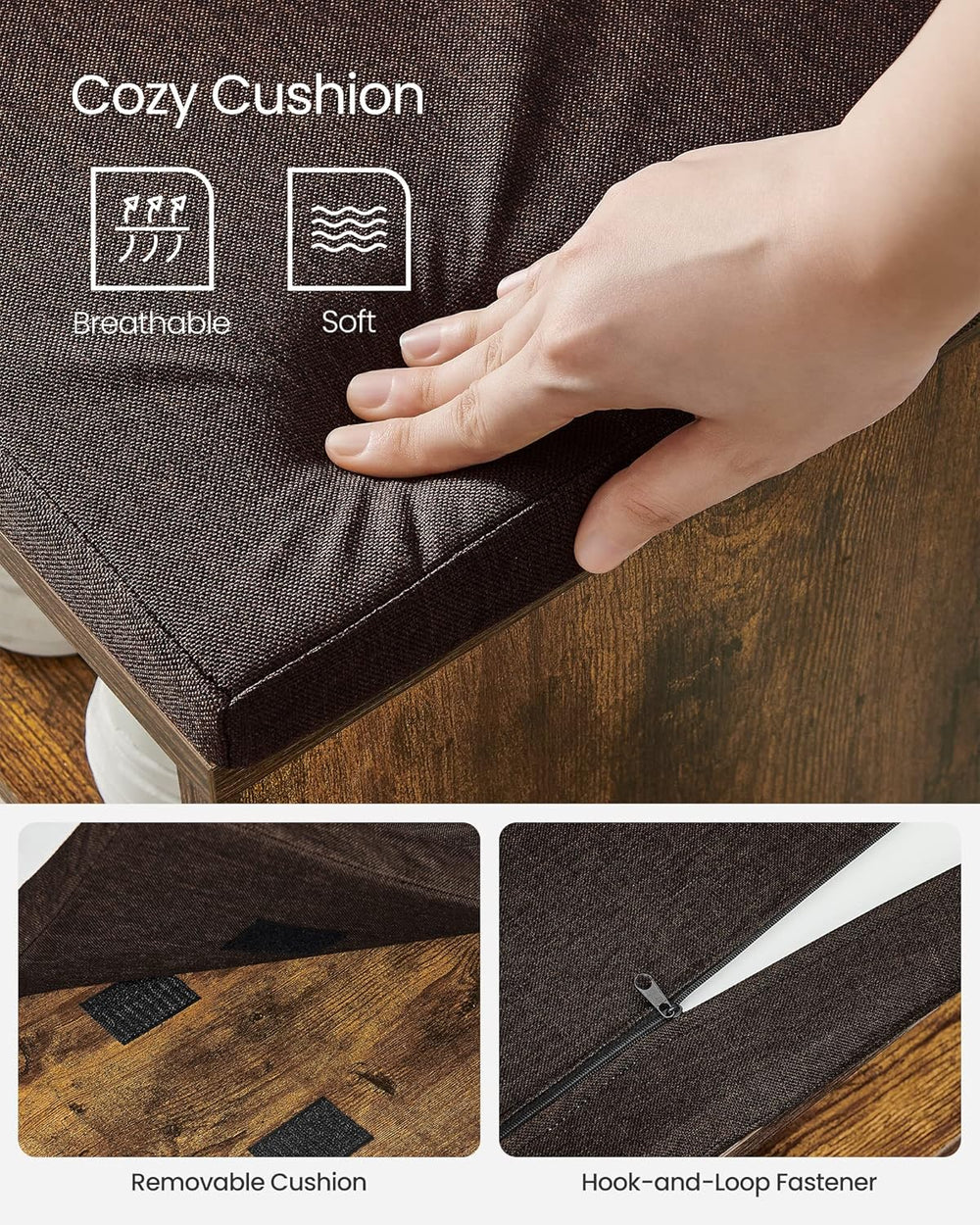 VASAGLE CUSTOS Collection - Storage Bench, Entryway Bench with Cushion, Drawe...