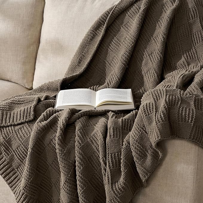 EVERGRACEHOME Modern Checkered Chenille Throw Blanket, Soft Cozy Plaid Knitted