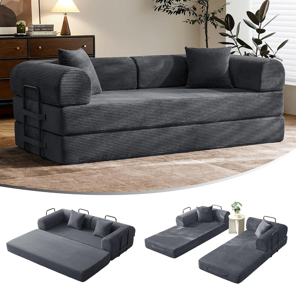 79" Convertible Futon Sofa Bed, Boneless Couch for Living Room | Dark Gray