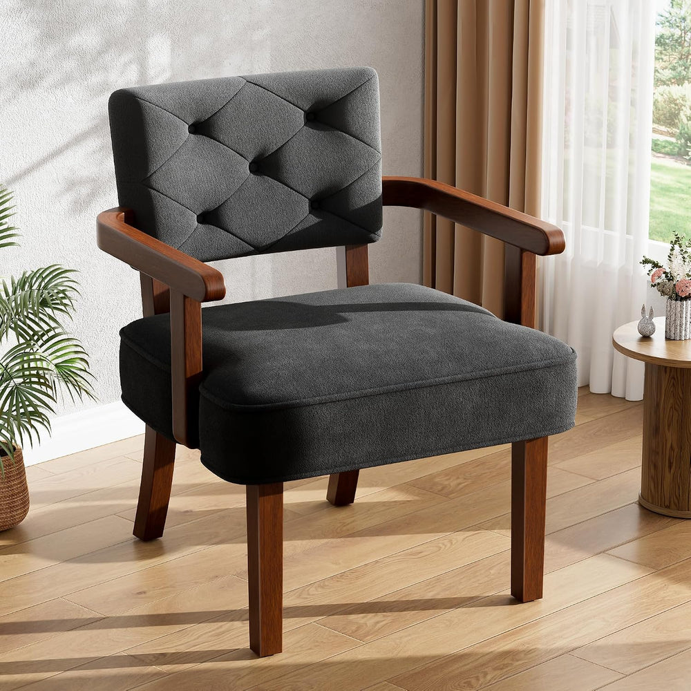 Accent Chairs Set of 2, Mid-Century Modern Arm Chairs with Wood Arms