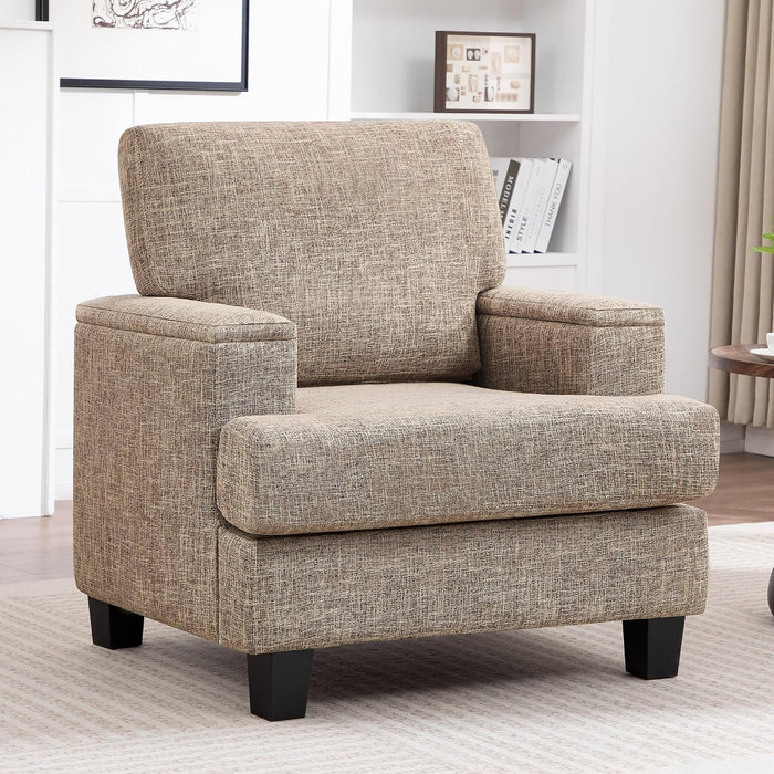 Accent Chairs with Armrest Storage, Modern Reading Chairs, Upholstered Comfy Large Armchair (Yellowish Brown)
