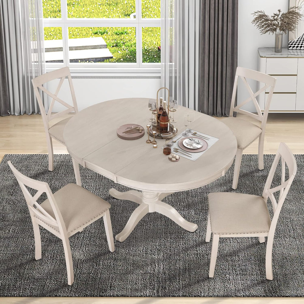 Extendable Dining Table Set for 4, 5 Piece Kitchen Table and Chairs Set, 4 X-...