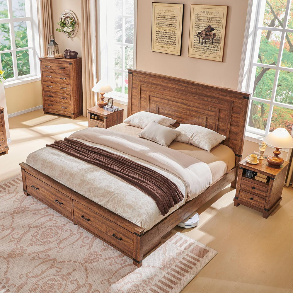T4TREAM 54" Tall Farmhouse Queen Size Bed Frame, Reclaimed Barnwood