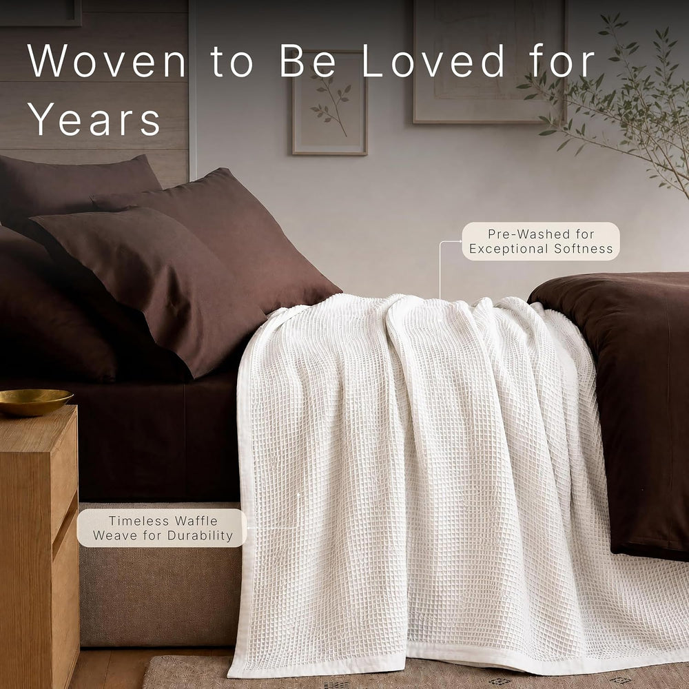 GOTS Certified 108"X90" King 100% Organic Cotton Waffle Blanket-White