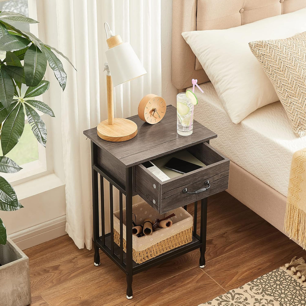 VECELO Nightstands, Industrial Side Table/End Tables with Drawer and Storage ...