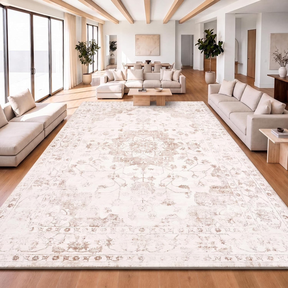 10x14 Washable Area Rug, Large Vintage Distressed Medallion Rugs