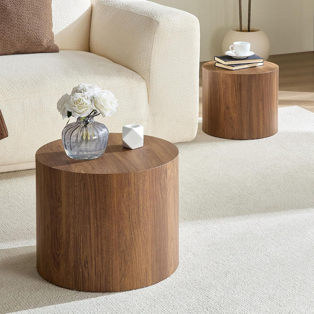 Round Coffee Table Set of 2, Nesting Coffee Table and End Table Set Wood Smal...