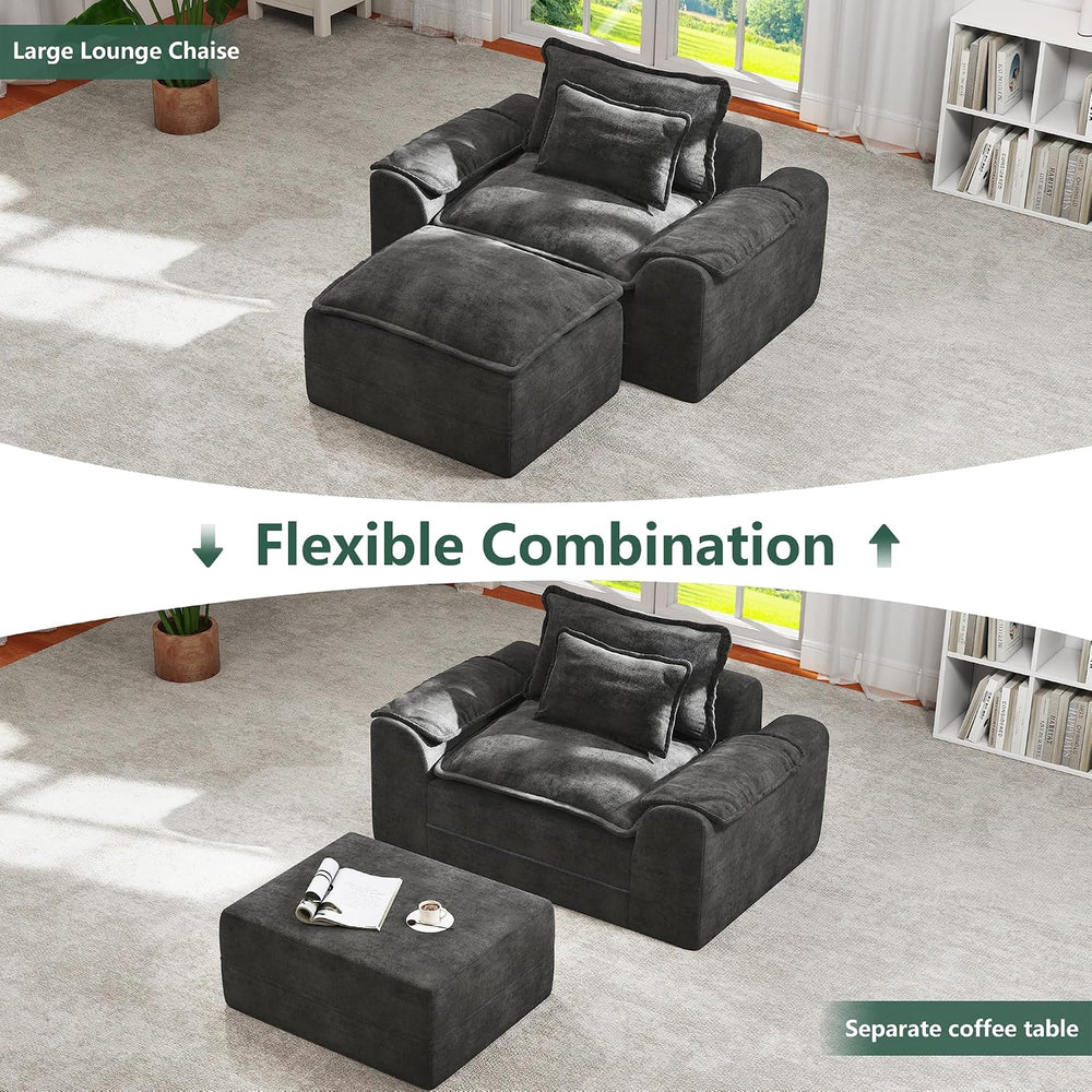 Hobestluk Cloud Memory Foam Ottoman, Removable Cover Footrest, Dark Grey