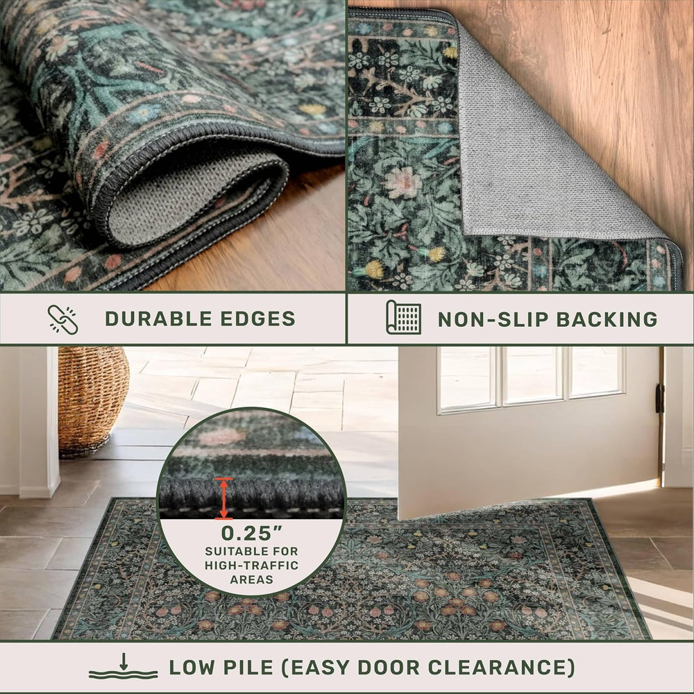 Vintage Washable Dark Green 10x14 Rug for Living Room - Extra Large Area Rug ...