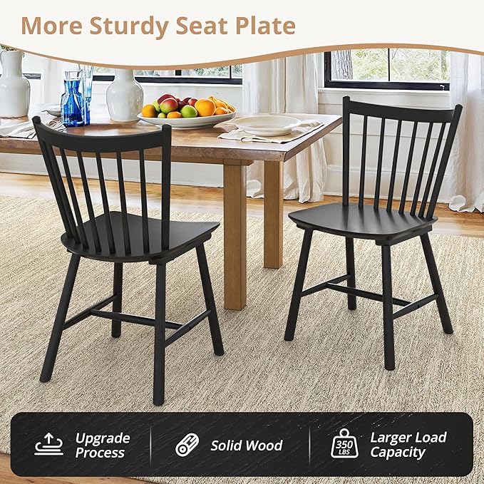 LUE BONA Upgraded Dining Chairs Set of 4, Farmhouse Wooden Spindle Back Kitch...